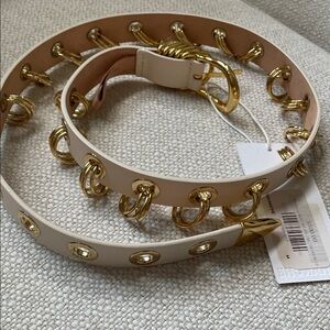 Dehanche Revenge Grommet Rivet & Rings Ivory & Gold Leather Belt NWT
